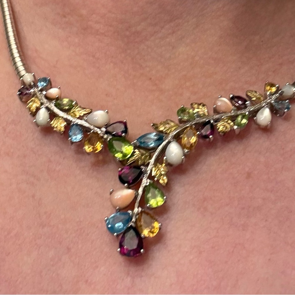 Sterling Silver 925 Italy Multi Gemstone Necklace